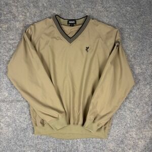 Ashworth Mens Golf Windshirt V-Neck Pullover Tan Khaki Large Windbreaker L